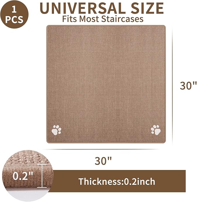 Square Stair Treads Non Slip Indoor 1PCS, Rubber Backing Stair Runner Rugs for Wooden Steps, Residue Free Stair Carpet Treads for Kids Elders Pets, Machine Washable Stair Mats, Brown, 30" x 30"