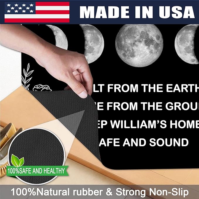 Custom Doormat with Family Name Personalized Moon Entryway Door Mat Front Door Mat for Outdoor Decor Entrance Mat Customised Rug Christmas Housewarming Gift with Anti-Slip Backing