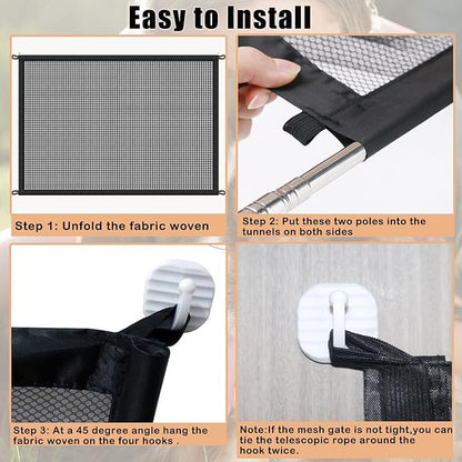 Mesh Dog Gate for Pets, Magic Pet Gate for The House, Portable Puppy Safety Fence Guard for Stairs and Doorways, Easy Install Anywhere, 31" W x 30" H, 8 Hooks