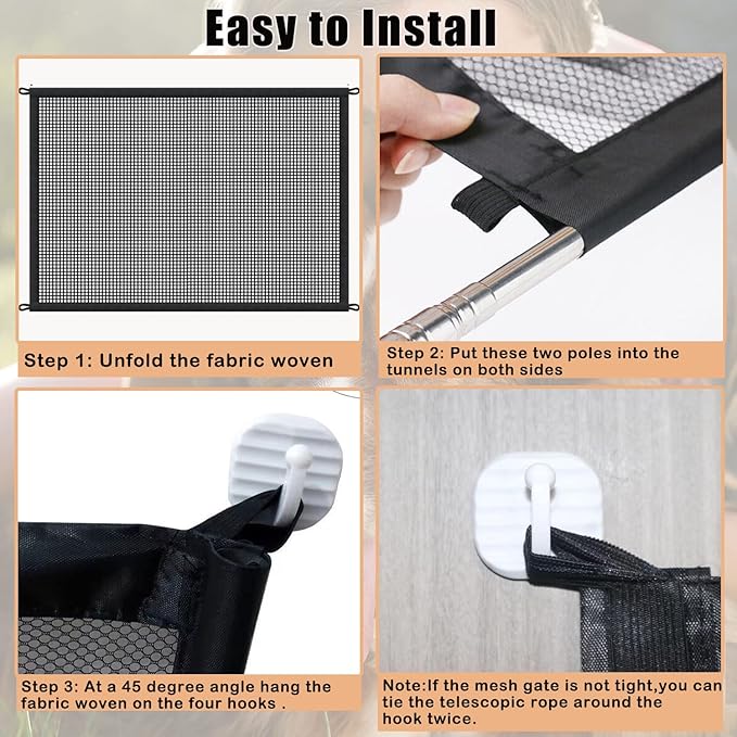 Mesh Dog Gates for Pets, Magic Pet Gate for The House, Portable Indoor Puppy Safety Fence Guard for Stairs and Doorways, Easy Install Anywhere,60" W x 30" H, 8 Hooks