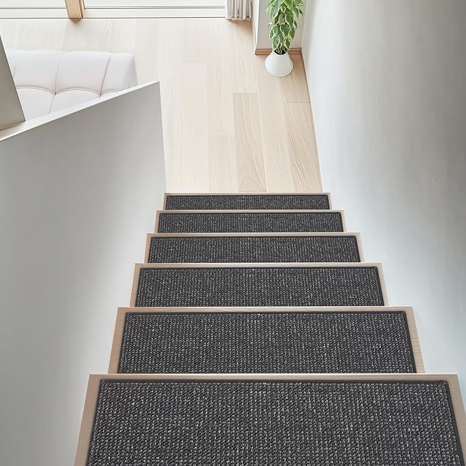 BEQHAUSE Stair Treads for Wooden Steps 28inX9in, Carpet Stair Treads Non Slip Indoor, Machine Washable Stair Runners for Kids Elders and Pets, Carpet for Stair Rugs Mat, TPE Backing, 4pcs, Charcoal