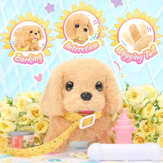 Tagitary Plush Toys Walking Dog Toys That Can Walk, Bark and Wag Tail,Interactive Electronic Pet Toys Puppy with Leash,Easter Christmas Birthday Gift for Toddlers Kids