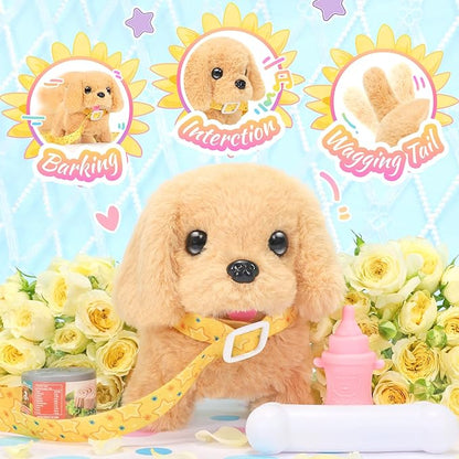 Tagitary Plush Toys Walking Dog Toys That Can Walk, Bark and Wag Tail,Interactive Electronic Pet Toys Puppy with Leash,Easter Christmas Birthday Gift for Toddlers Kids