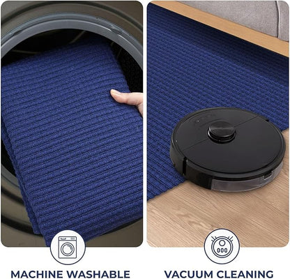 KOZYFLY Runners for Hallways 2x8 ft Washable Kitchen Runner Non Slip Rubber Backed Hall Runners Cotton Entryway Runner Rugs Floor Carpet for Indoor Backdoor Bedroom Kitchen, Royal Blue/Navy