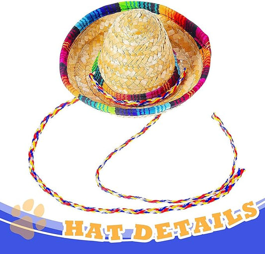 Ramede 3 Pcs Sombrero Hat Pet Mexican Serape Poncho Costume Include Cinco De Mayo Mexican Dog Bandana Fiesta Triangle Bib Summer Round Sunglasses for Small Large Dog Birthday Gift Party Decor Puppy