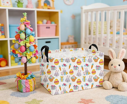 Essme Rectangular Easter Baskets,Kids Storage Basket with Handles for Easter Room Decor, Boys Box,Cute Storage Bin.