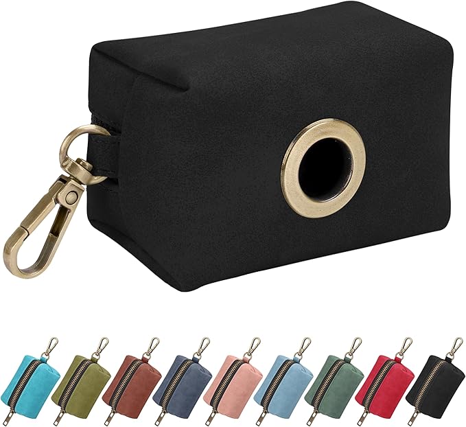 Didog Classic Dog Poop Bag Holder, Easy-Pull and Elegant PU Leather Pet Waste Bag Dispenser for Leash with Carabiner Clip, Includes 1 Roll Dog Waste Bag for Daily Walking,Black