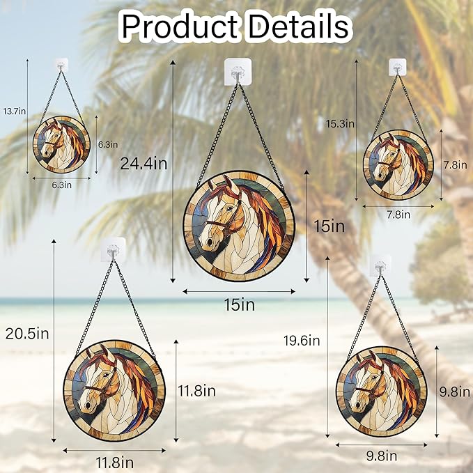 Stained Glass Window Hanging, Animal Horse Colored Mane Sun Catchers Glass Panel Cool Suncatcher Decor for Birthday for Women, Men, Wife, Aunt, and Mom 9.8 in