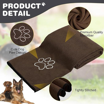 Chumia 4 Pack Dog Towels for Drying Large Microfiber Grooming Tools Absorbent Soft Bath Supplies with Embroidered Paw for Small Medium Pet Products (30 x 50 Inch,Blue,Black,Gray,Brown)