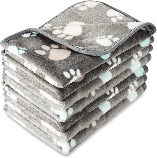 Tatuo 4 Pcs Dog Blanket for Pet Cat Blankets Indoor Puppy Teething Stuff Toys Paw Print Fleece Soft Blanket Sleep Mat for Guinea Pig Cage(Dark Gray,Medium(30 x 20.5 Inch),Square)