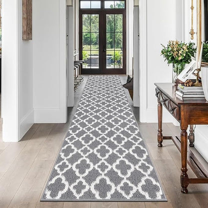 U'Artlines Long Runner Rug for Hallway 2×10feet Non Slip Kitchen Floor Carpet Runners Grey Geometric Pattern Machine Washable Area Rug for Entryway Bathroom