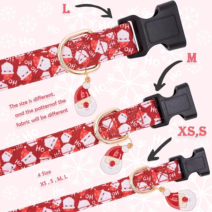 Faygarsle Red Dog Collar Christmas Design Santa Claus Pattern for Small Medium Large Dogs Collar Cute Stylish Girl Boy Christmas Dog Collar XS