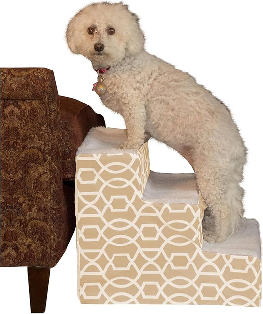 Pet Gear Pet Step III & IV Pet Stairs for Small Dogs and Cats up to 50 pounds, Lightweight, No Tools Required, 13 Colors to Choose from, Tan Trellis Soft Step, 3 Steps