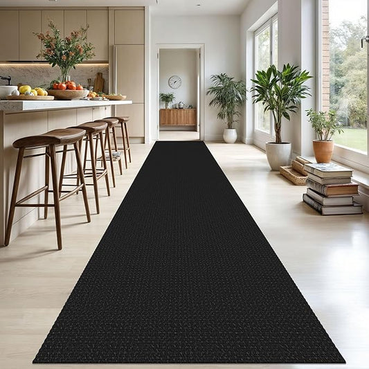 KOZYFLY Extra Long Runners for Hallways 3x20 ft Washable Kitchen Runner Non Slip Rubber Backed Hallway Rug Cotton Entryway Runner Rug Floor Carpet for Indoor Hall, Kitchen, Stair, Black/Dark Grey