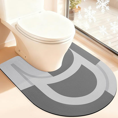 ACCUMTEK Toilet Rugs, Ultra Thin Absorbent Contour Bathroom Rugs for Toilet, Dry Quickly, Machine Washable, Upgrade Backing Non-Slip Bath Mat, Grey/Bordered/U-Shaped 24"x20"