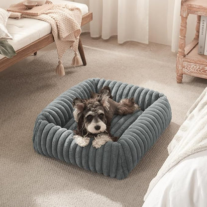 FURTIME Dog Bed for Small Dogs, Washable Orthopedic Dog Bed with Removable Cover, Rectangle Soft Calming Sleeping Puppy Bed Durable Pet Cuddler with Anti-Slip Bottom, Grey, S (20"x19"x6")