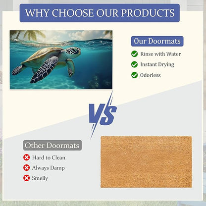 Sea Turtle Door Mats Indoor,Summer Ocean Front Door Mat Non-Slip Low Profile Welcome Mat for Outdoor Entrance Indoor Rug Mat Home Patio, Porch, Hallways Floor 30 x 17 Inch