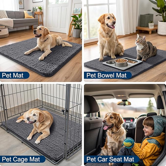 Smiry Dog Door Mat for Muddy Paws 59x32, Absorbs Moisture and Dirt Doormat, Non-Slip Washable Quick Dry Chenille Front Door Mat Indoor Entrance, Entryway Carpet for Inside Floor, Dark Grey