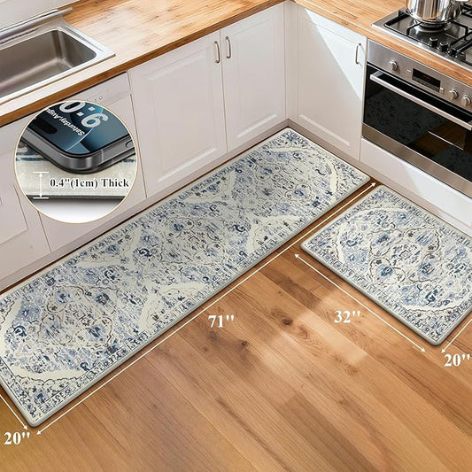 Ileading Anti Fatigue Kitchen Rugs Sets of 2 Cushioned Kitchen Mats for Floor Waterproof Kitchen Mat Set Non Slip Comfort Standing Mat for Kitchen, Office, Sink, Laundry