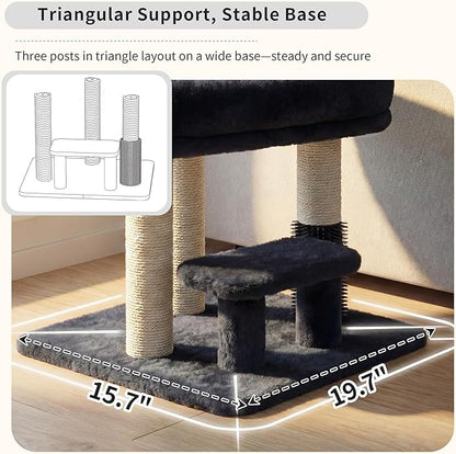 Heybly Cat Scratching Post, Small Cat Tree Tower with 3 Full Sisal Posts, Removable Plush Bed, Grooming Brush, Stable & Space-Saving Cat Furniture with Gentle Step for Indoor Cats, Smoky Gray HSP001SG