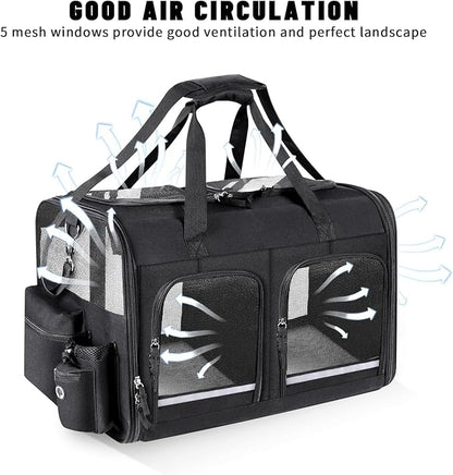 Cat Carrier for 2 Cats, Foldable Double Cat and Dog Carrier, Small to Medium Size, 2 Front Zippered Compartments,Two Pets Carrier for Outdoor Travel,Mulitple Cat Carrier (Black)