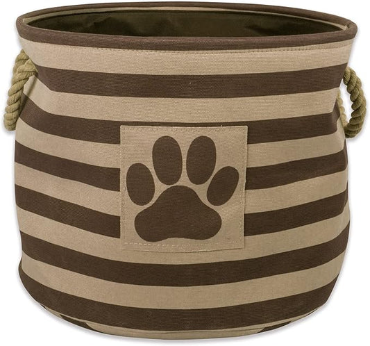 Bone Dry Pet Storage Collection Striped Paw Patch Bin, Small Round, Brown