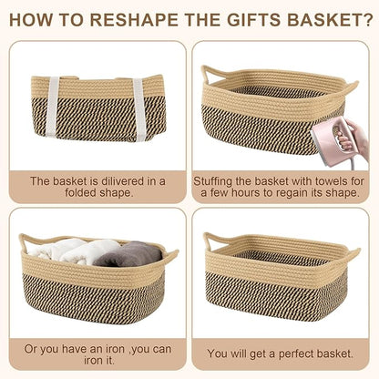 OIAHOMY Woven Basket, Gift Basket Empty with Gift Bags and Ribbons, Rope Baskets for Baby Showers, Storage Baskets with Handles for Nursery, Pet Toy Organizer -Black & Yellow