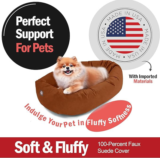 Majestic Pet 24 Inch Suede Calming Dog Bed Washable – Cozy Soft Round Dog Bed with Spine Support for Dogs to Rest Their Head - Fluffy Donut Dog Bed 24x19x7 (Inch) - Round Pet Bed Small – Rust (2025)