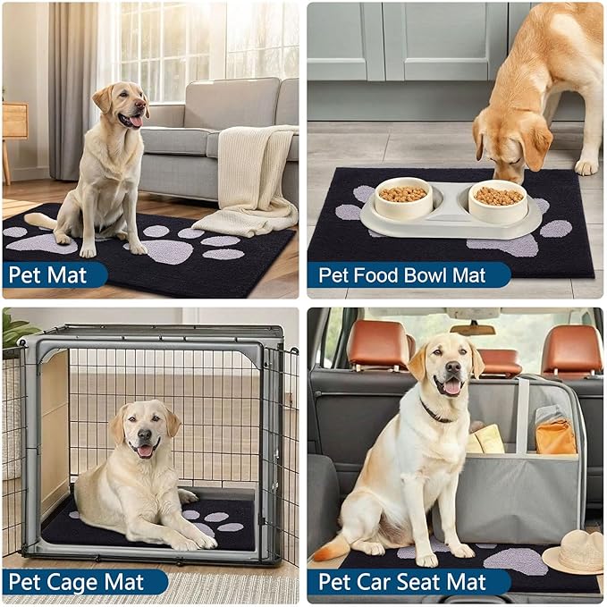 Buganda Dog Door Mat for Muddy Paws, Absorbent Dirt Trapper Washable Indoor Doormats, Non Slip Low-Profile Mud Mat for Dogs, Front Entrance Doormat for Inside Floor (48x30 Inches, Black and Grey)