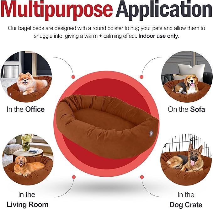 Majestic Pet 52 Inch Suede Calming Dog Bed Washable – Cozy Soft Round Dog Bed w/Spine Support for Dogs to Rest Head - Fluffy Donut Dog Bed 52x35x11 (Inch) - Round Pet Bed X- Large – Rust (2025)