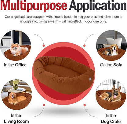 Majestic Pet 52 Inch Suede Calming Dog Bed Washable – Cozy Soft Round Dog Bed w/Spine Support for Dogs to Rest Head - Fluffy Donut Dog Bed 52x35x11 (Inch) - Round Pet Bed X- Large – Rust (2025)