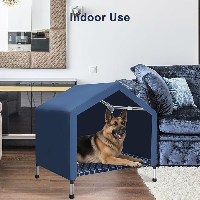 2 in 1 Elevated Dog House - Rainproof Dog Tent Cat House, Dog Sunshade Tent, Pet House - Ventilated Elevated Floor, Raised Pet Shelter for Medium