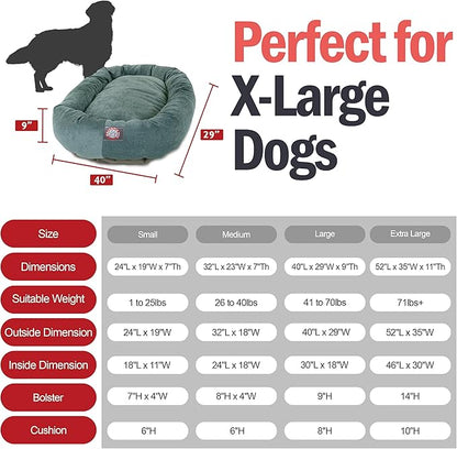 Majestic Pet 52 Inch Micro Velvet Calming Dog Bed Washable – Cozy Soft Round Dog Bed with Spine for Head Support - Fluffy Donut Puppy Mat 52x35x11 (inch) X- Large – Azure