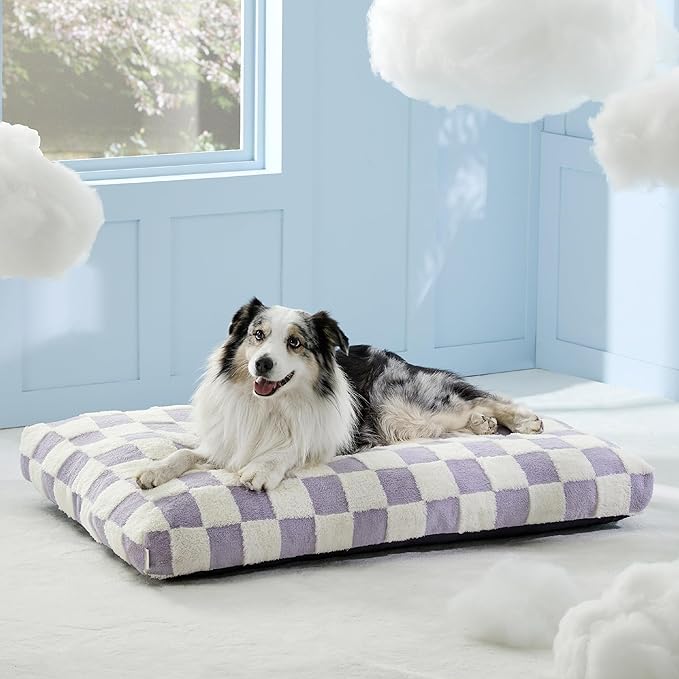 LE SURE XLarge Dog Bed-Thick Shredded Chopped Foam Pet Bed as Gift for Indoor with Removable Cover, Cute Modern Fuzzy Plush & Anti Slip Bottom, Purple