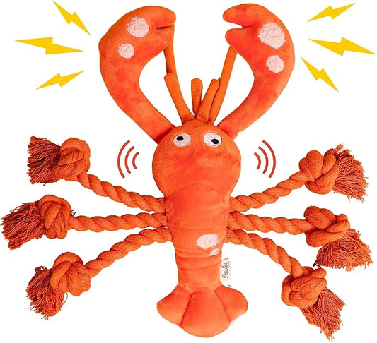 Large Squeaky Dog Toys, Tough Plush Lobster with Rope Tug of War for Puppy, Small, Medium, Large Dogs, Interactive Stuffed Chew Toy to Keep Them Busy