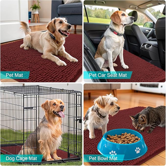 OLANLY Dog Door Mat for Muddy Paws 47x17, Absorbs Moisture and Dirt, Absorbent Non-Slip Washable Doormat, Quick Dry Chenille Mud Mat, Entry Indoor Entryway Carpet for Inside Floor, Caramel Russet
