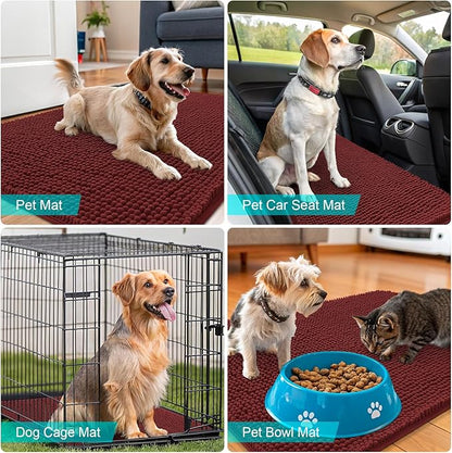 OLANLY Dog Door Mat for Muddy Paws 47x20, Absorbs Moisture and Dirt, Absorbent Non-Slip Washable Doormat, Quick Dry Chenille Mud Mat, Entry Indoor Entryway Carpet for Inside Floor, Caramel Russet
