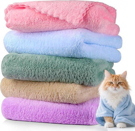 DuckSky 5Pcs Cat Towels Microfiber Pack Bulk, 29.5 x 13.77 inch Quick Drying Absorbent Pet Puppy Towels for Pet Kitten Grooming，Hair Drying Small Puppy Dog，Bathing Shower for pet Hair Dryer Box