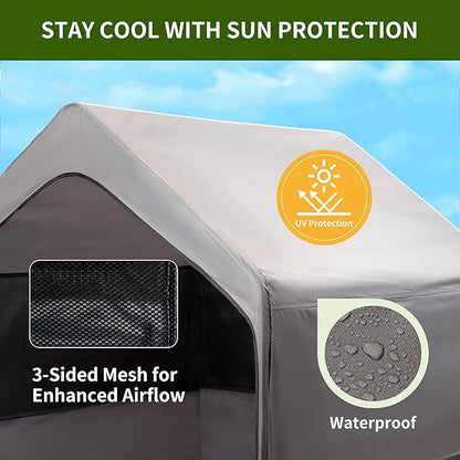 Extra Large Outdoor Dog Tent Replacement Canopy, Big Dog Shade Shelter with Three-Sided Breathable Mesh Windows 4'x 4'x 3.3', Canopy Roof Only (Metal Frame Not Included)