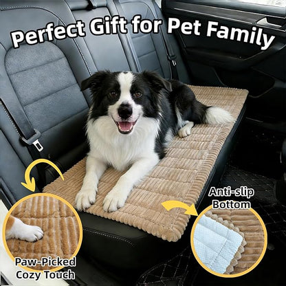 Dog Car Seat Cover, Pet Couch Covers for Car and Sofa, Non-Slip Backseat Pet Bed Mat, Machine Washable, Soft Plush Travel Seat Protector with Portable Storage Bag (Brown,23.6''×82'')