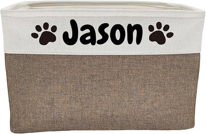 Foldable Dog Toy Bin with Handles - Personalized, Collapsible Dog Toy Box (15" L x 11" W x 9" H)