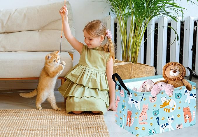 Rec Cats Print Box Hamper Storage Basket Collapsible Organizer Bin Gift Shelf Baskets for Home and Kitchen Storage