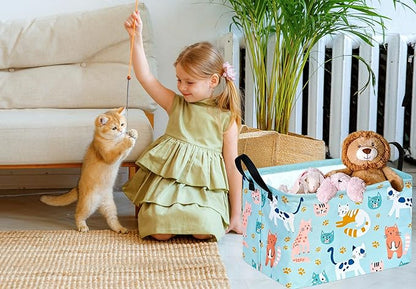 Rec Cats Print Box Hamper Storage Basket Collapsible Organizer Bin Gift Shelf Baskets for Home and Kitchen Storage