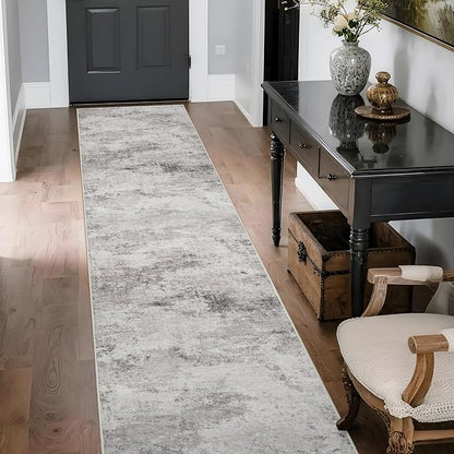 Washable Runner Rug 2x10: Hallway Non-Slip Abstract Carpet for Kitchen Entryway Bedroom - Soft Stain Resistant Easy Clean Mat for Family with Pets 2x10 Grey