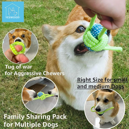YESWOOD! Fetch Dog Toy Small Breed,Dog Ball with Rope Attached for Small and Medium Breed 0-80 Pounds,4-Pack Ball on Rope Puppy Interactive Toy