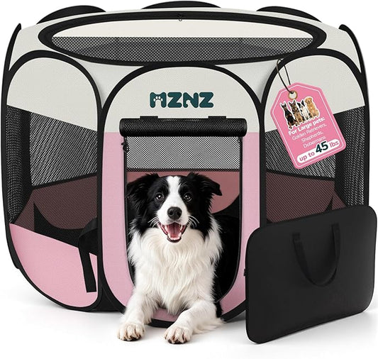 Dog Playpen, Portable Puppy Pet Crate Indoors for Small/Medium/Large Dogs Cats Rabbits, Foldable Dog Cage Enclosure for Outdoor, Pop Up Dogs Tent Kennel with Carrying Case, Pink