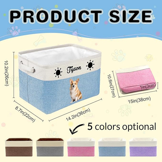 Personalized Dog Cat Toy Storage Basket with Pet's Name Custom Foldable Storage Box with Handles for Blankets Pet Stuff, Toys, Clothes