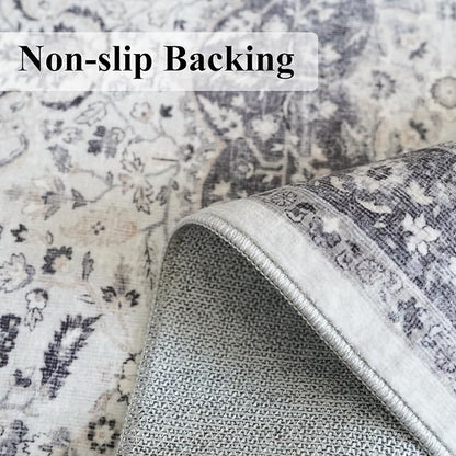Hallway 2x6 Washable Runner Rug: Oriental Stain Resistant Kitchen Entryway Rugs Farmhouse Ultra Soft Bathroom Bedroom Print Floor Mat Thin Non Slip Indoor Carpet for Living Room Laudry (2 X 6, Grey)