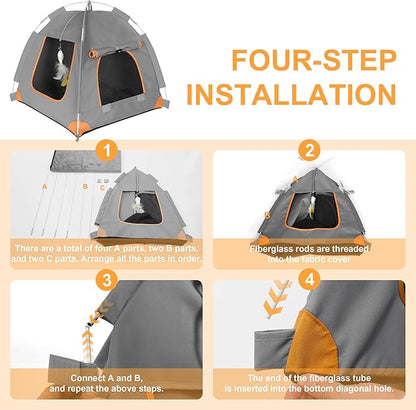 Portable Cat Tent for Indoor & Outdoor Use – UV Protection, Waterproof Pet Tent with Soft Cushion, Feather Toys, Easy Setup, Collapsible Cat House for Cats S