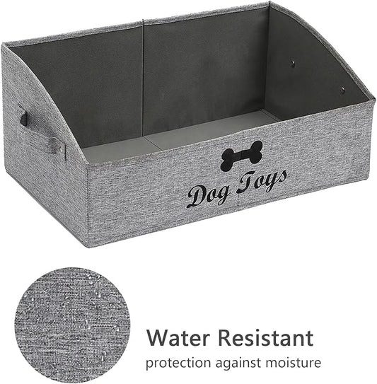 Geyecete 2 Pack Large Dog Toy Bin - Foldable Fabric Trapezoid Organizer Boxes with Handle for Dog Toys (Snow Gray)